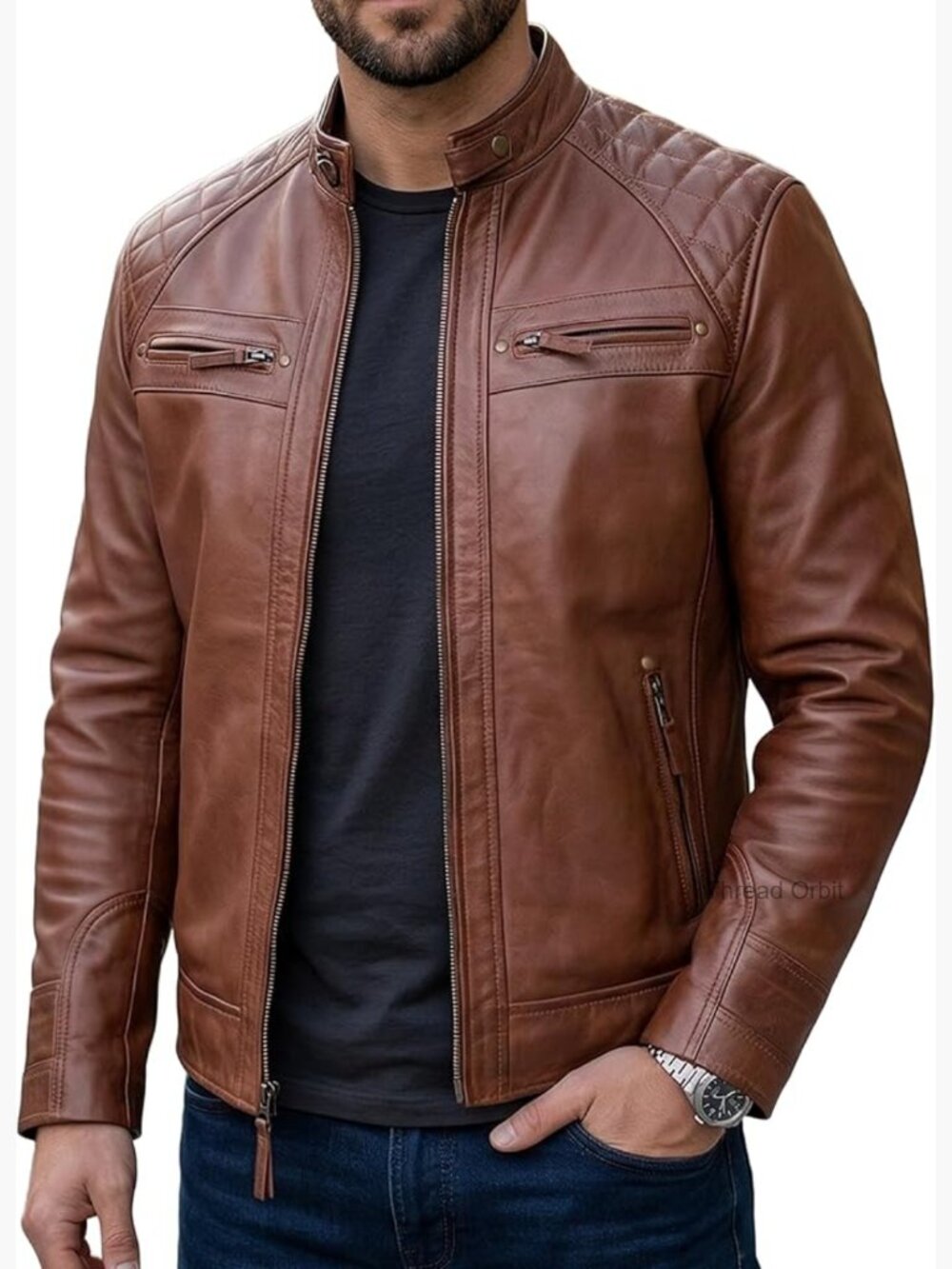 Men's Real Lambskin Motorcycle Jacket Snap Tab Collar Adjustable Waist Zippered